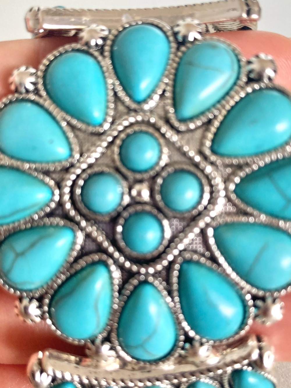Plunder Silver & Turquoise tone Cluster NWOT boho cowgirl stretch Bracelet - Picture 7 of 9